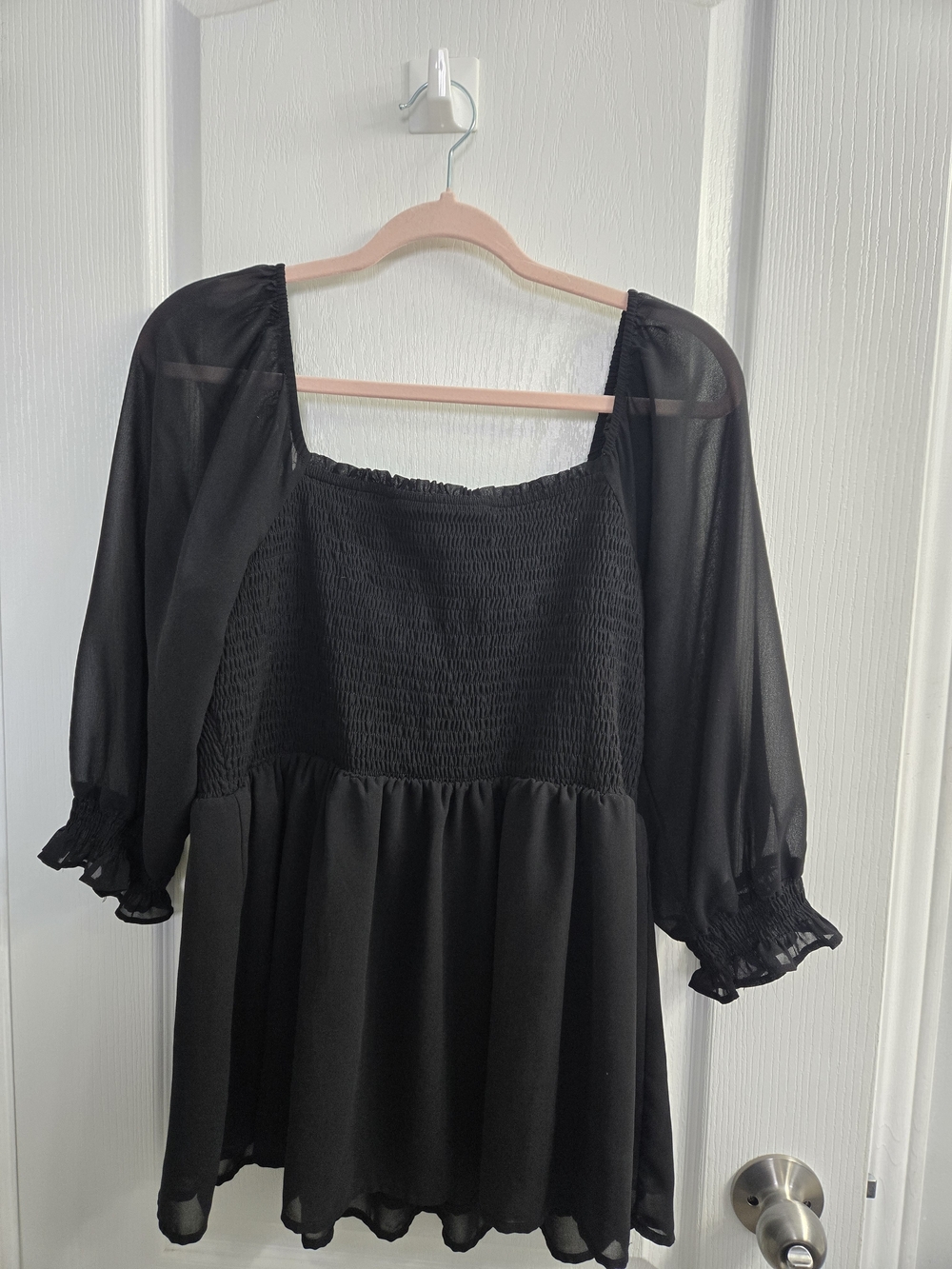 Reitmans Black Smocked Square-Neck Blouse